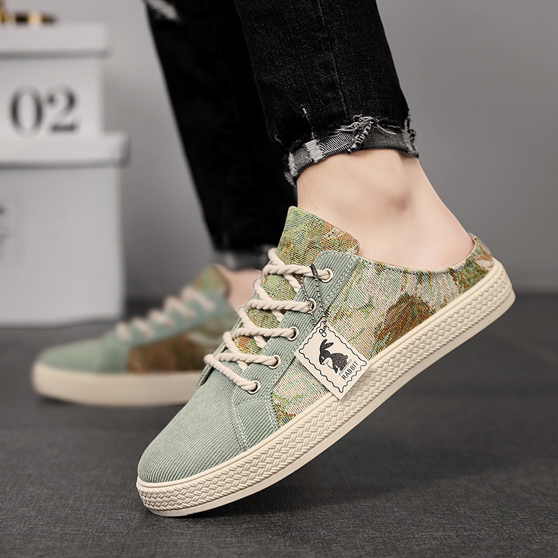 Canvas versatile summer trend, breathable casual cloth shoes, heelless half trailer, men's trendy shoes