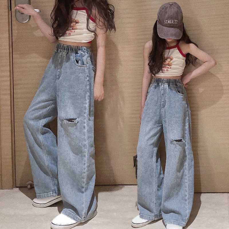 IENENS High Waist Jeans Girl Straight Loose Wide-leg Pants Spring and Autumn Korean Baggy Jeans Fashion Kids Denim Trousers W241227
