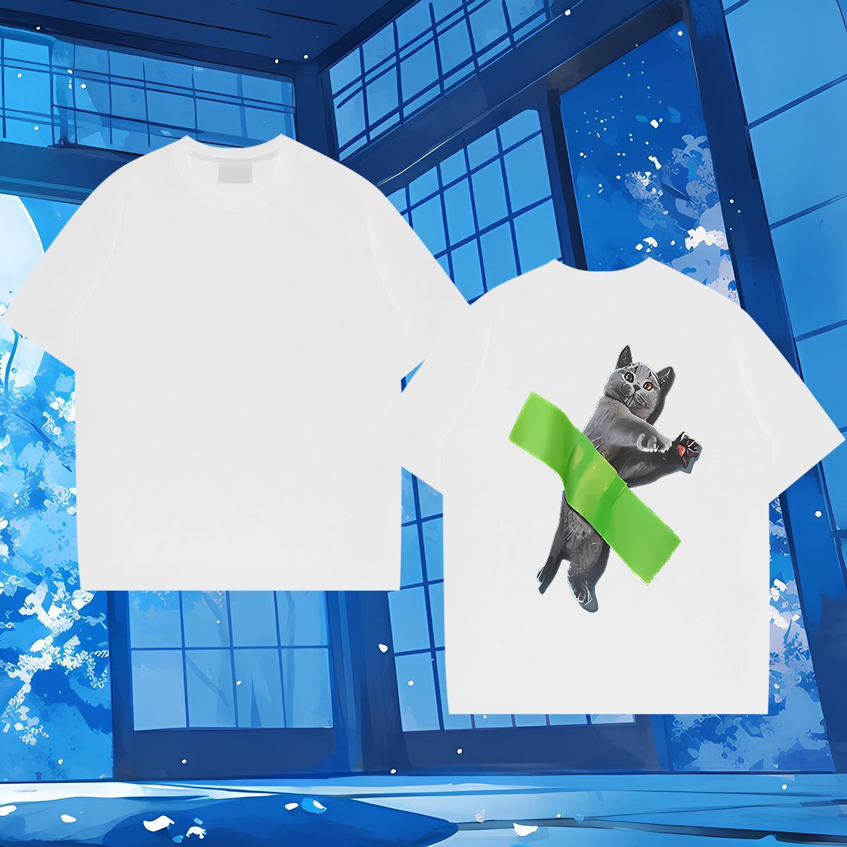 DIY T shirt 230g Cotton cat Street Tops Breathable Short Sleeve Brand Men Tees Customized