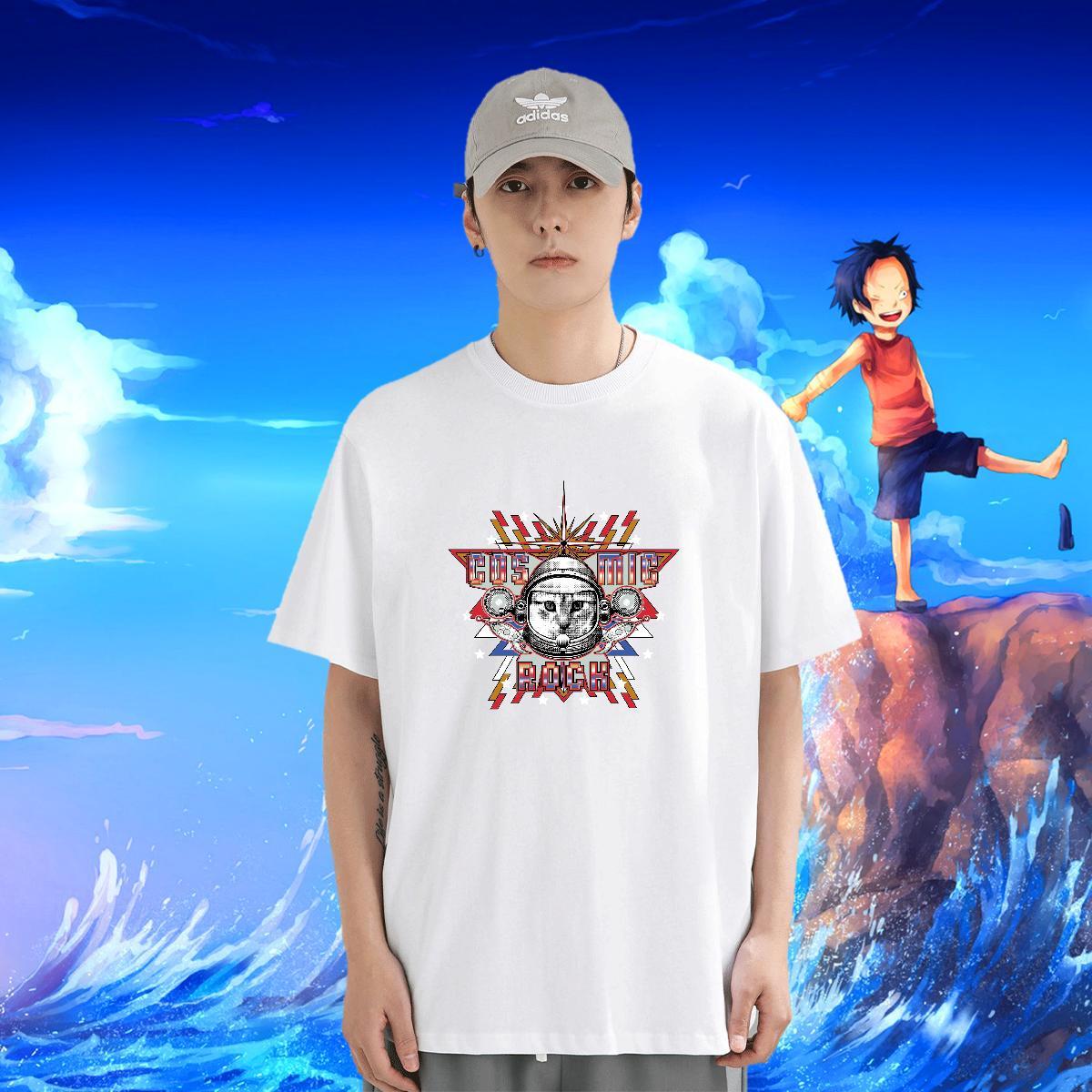 Free Shipping Men Tops Tees 230g Pure Cotton Anime Printing Street cat Black Oversized Crew Neck Breathable Designer Men T Shirts Tshirts