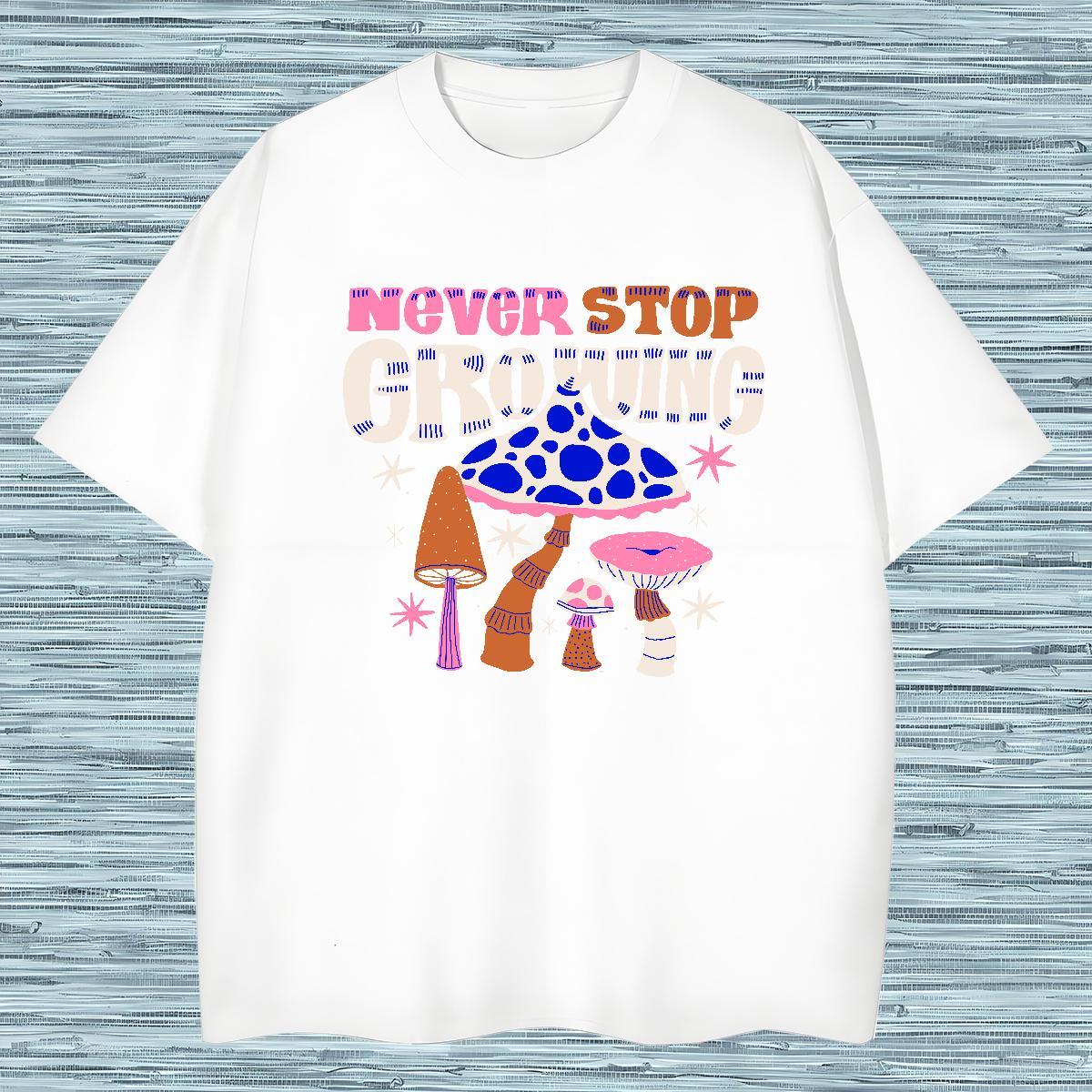 T shirt 230g Cotton mushroom Daily Outfit Breathable Short Sleeve Cartoon Print Men Tees 2024 Summer Popular Tops Shirt