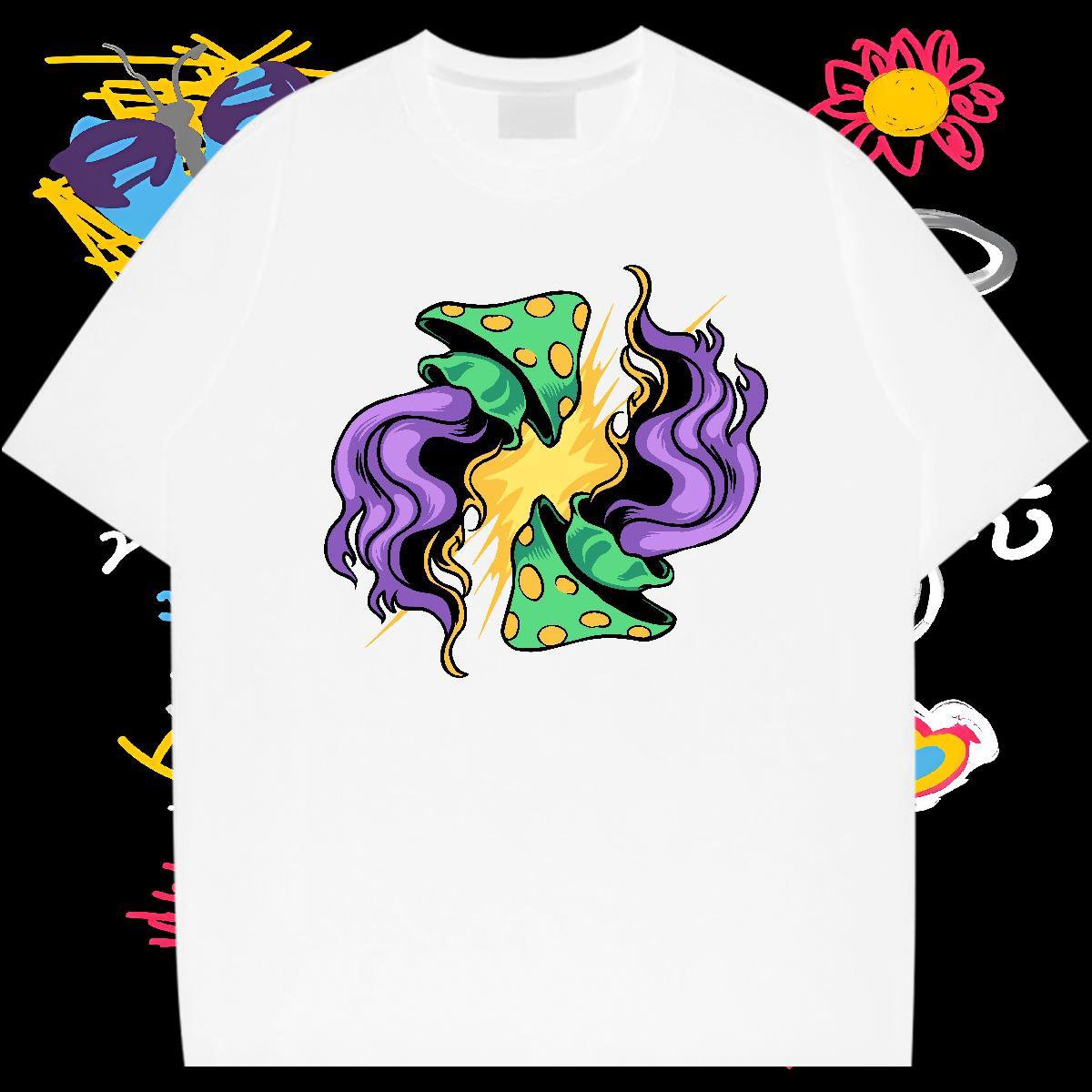 2024 New T-Shirts 230g 100% Cotton mushroom Beach Tshirts Short Sleeve Soft Loose Fit Tshirt for Man Woman Oversized 4XL