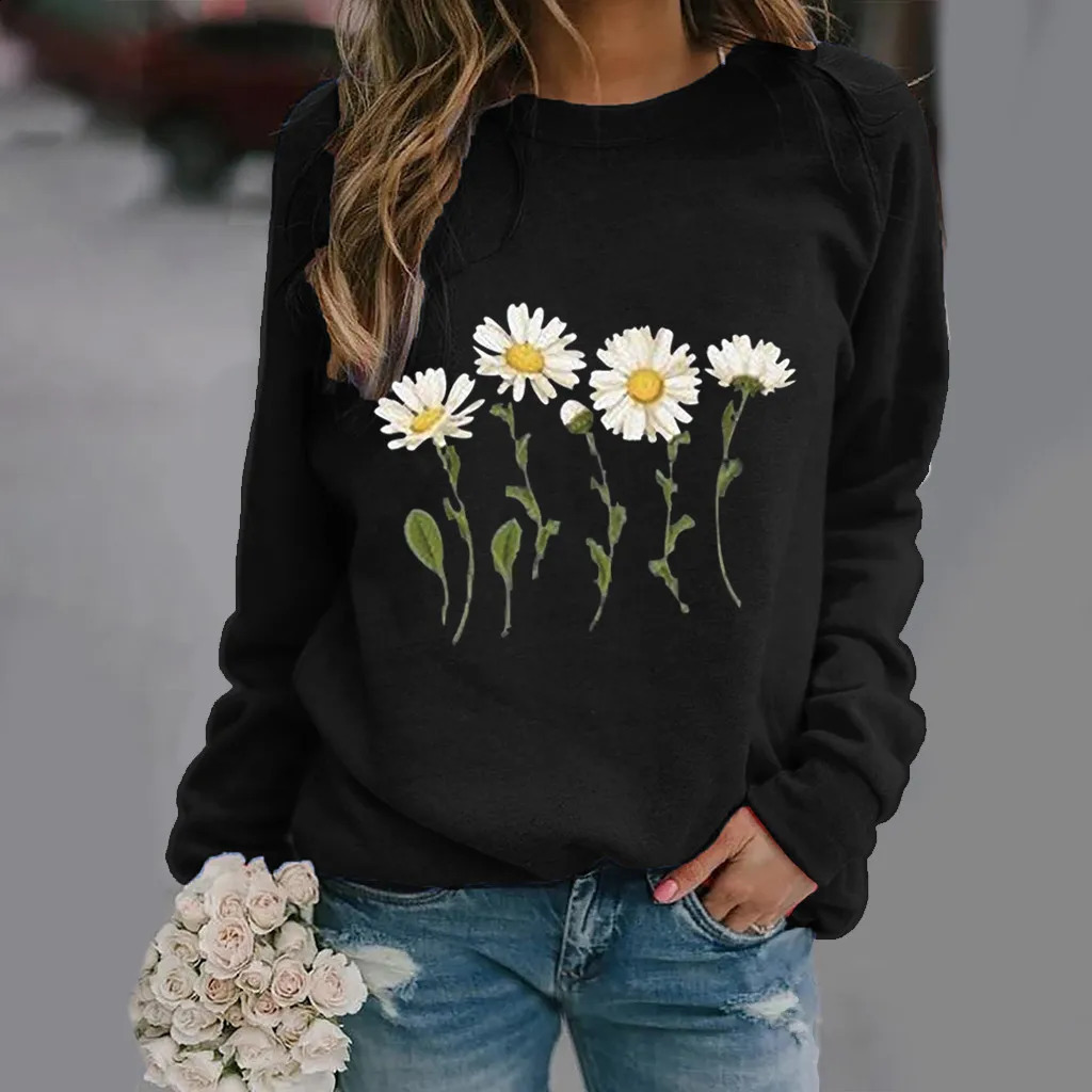 Daisy Pattern 3D Print Hoodie Women Streetwear Sweatshirts Y2k Hoodies Oversized O-Neck Pullovers Harajuku Tops Woman Clothing 240806