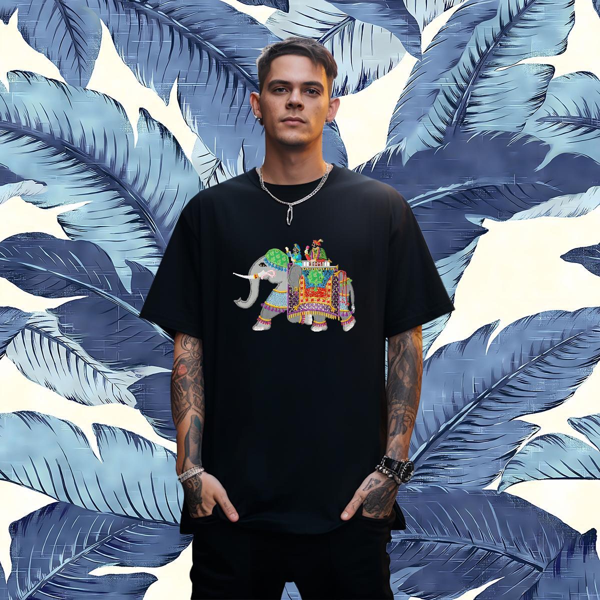 New T Shirts Men 230g Cotton Elephant Summer Casual Tops O-Neck Short Sleeve Wholesale Mens Tshirts Cartoon Printing L-4XL