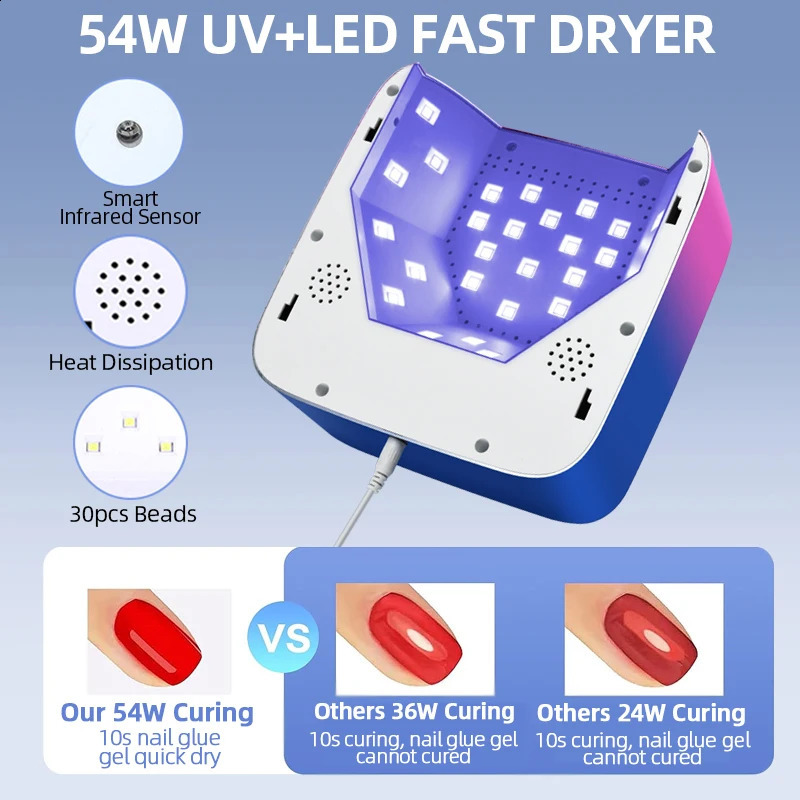 54W Rechargeable Nail Lamp Cordless LED Nail Dryer UV Light for Nails Wireless Gel Polish Dryer Machine With Automatic Sensor 240729