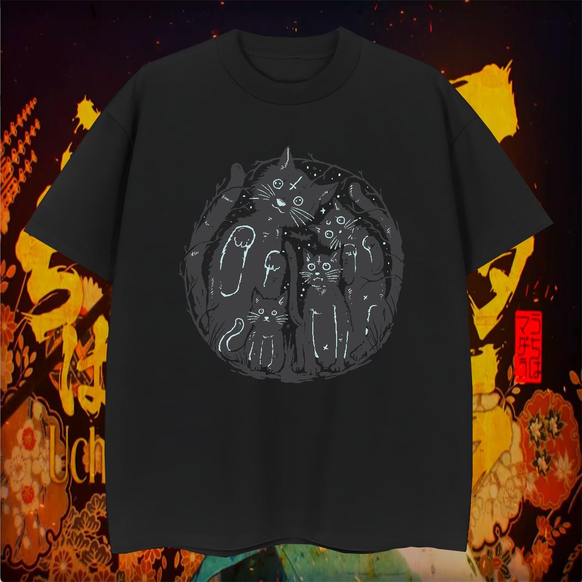 Mens T Shirts 100% Cotton 230g cat Beach O-Neck Short Sleeve Custom Anime Men Clothes T-Shirt Stylist Cool Design Tops Shirt