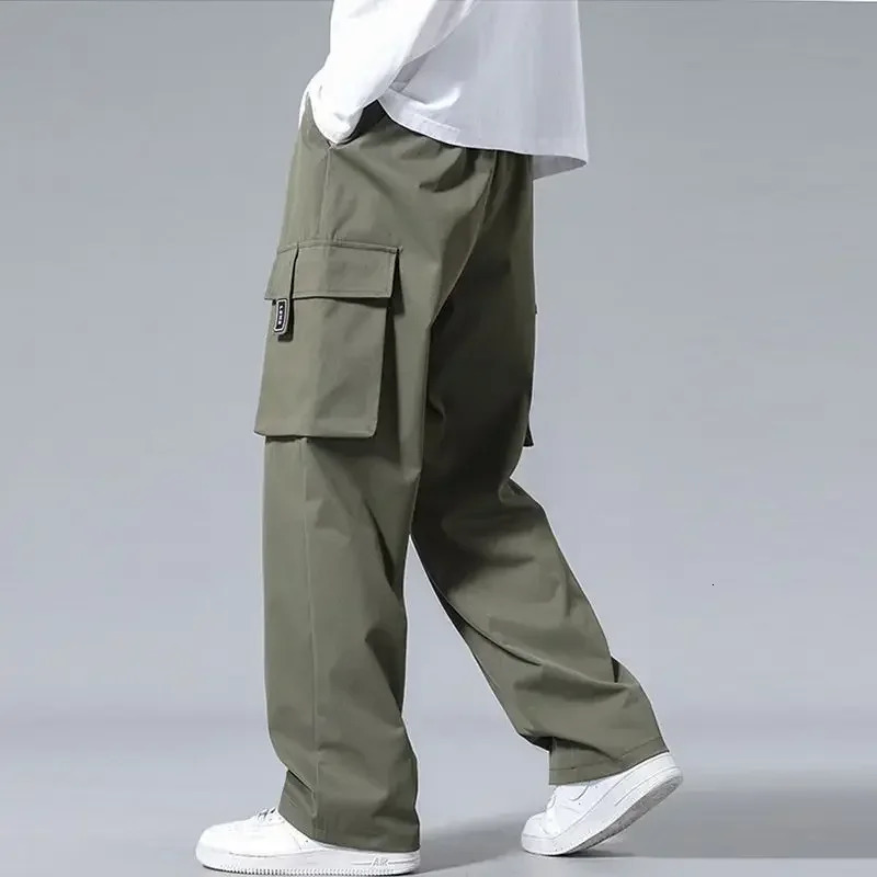 Mens straight black cargo pants autumn gray large size casual retro Techwear est Y2k bagged Harajuku w240824