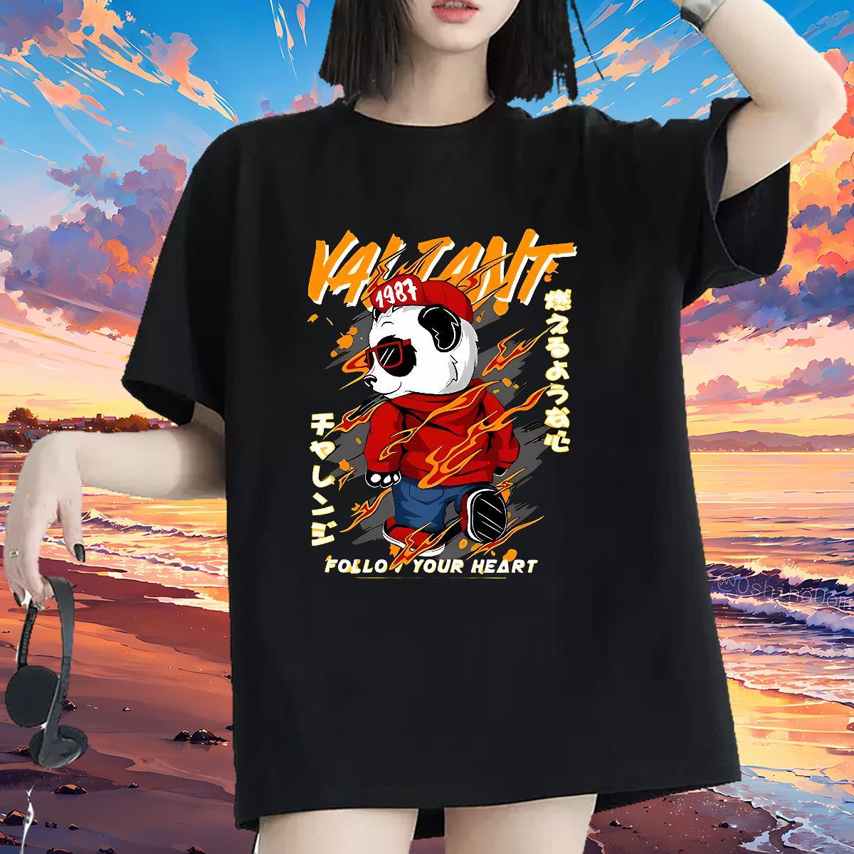 Loose fit Woman T Shirts Breathable Soft Tshirt for Man Woman Cartoon Anime panda Street Casual 230g Pure Cotton 2024 Designer Wear