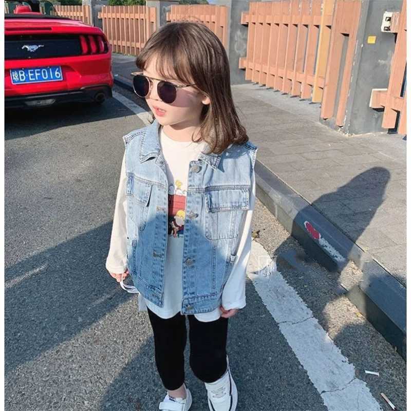 Childrens blue denim vest sleeveless jacket for boys and girls aged 2-7 spring and autumn fashion vest childrens jacketW240724