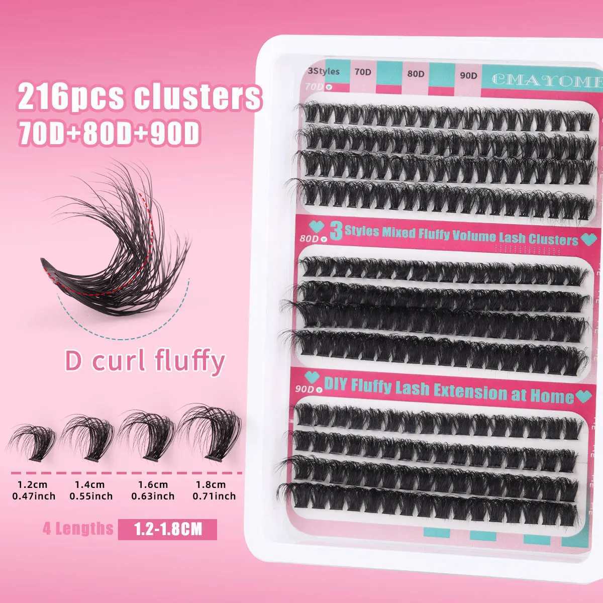 New DIY Segmented False Eyelash 216 Clusters 70D80D90Dwispy Hybrid Set 12mm-18mm Ultra Light Thick Reusable Easy to Use W240803