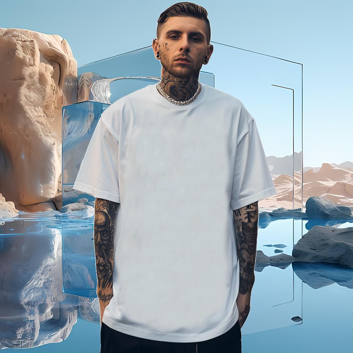 T-Shirts 230g Cotton Geometric line Sport Breathable Soft DIY Printed Couples T Shirts 2024 Summer Loose Top Tees