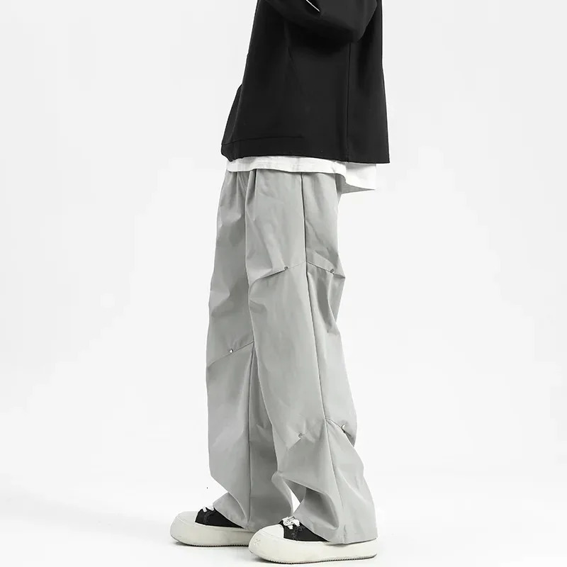 Spring Summer Straight Casual Mens Pants Solid Color Waterproof Cargo Men Elastic Waist Harajuku Women Trousers 240806