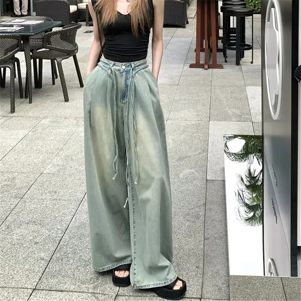 Y2k Women Vintage Streetwear Korean Baggy Cargo Jeans Retro Straight Parachute Pants Denim Trousers Fairy Grunge Alt Clothes 240806