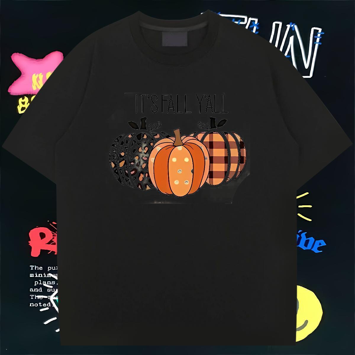 Fashion Casual T-Shirts for Men 230g Pure Cotton pumpkin Daily Outfit Polos Breathable Short Sleeve Loose Couples T Shirts Customized Print