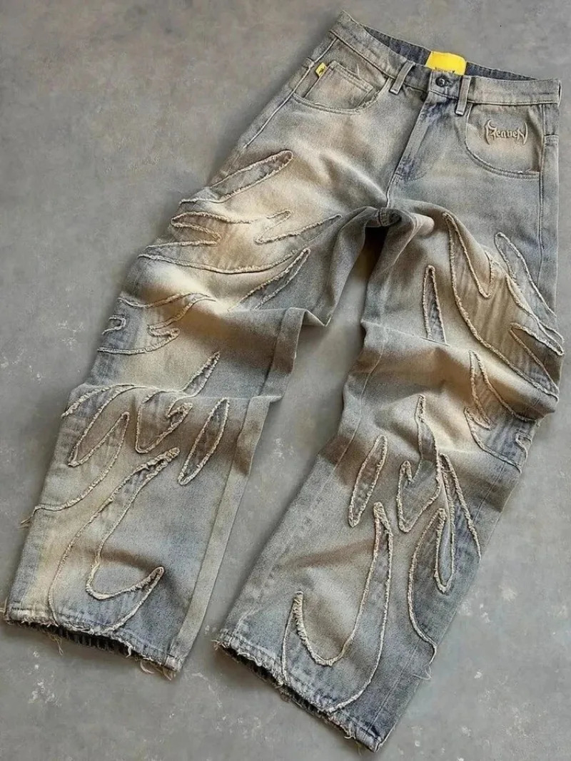 American Fashion Loose Jeans For men and women With Holes Y2K High Street Harajuku High Waist Wide Leg Denim Trousers 240806