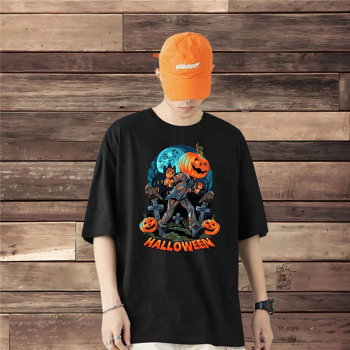 2024 Summer Men T Shirts 230g 100% Cotton pumpkin Sports Casual Tees Shirts Breathable Short Sleeve TOP Quality Mens Tshirts Customized