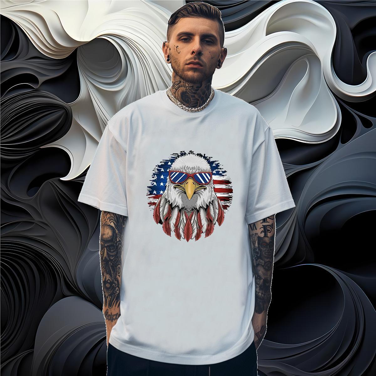 T-Shirts for Men 230g 100% Cotton eagle Daily Wear Breathable Short Sleeve Anime Print Tshirt for Man Woman Designer Fashion Cool Design Clothes