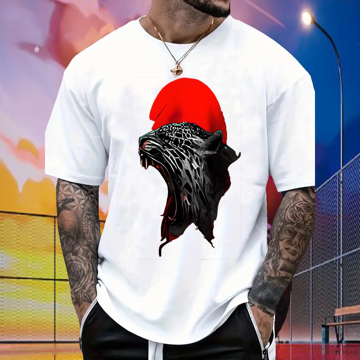 Casual New T shirt 230g 100% Cotton leopard Outdoor Tees Shirts Breathable Short Sleeve Comfortable Men Tops Tees Asian Size