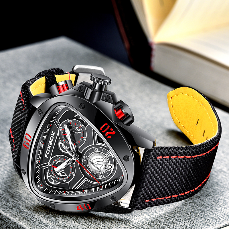 LIGE Men's Quartz Watch Personalized Triangle case Quality Braided strap Multi-function waterproof watch Men's Sports Clock Life waterproof 