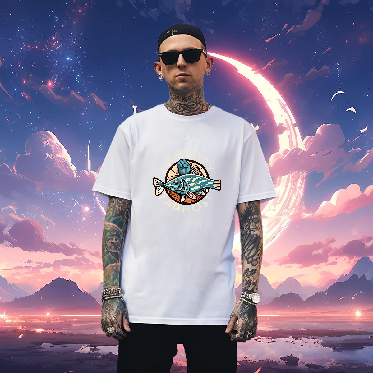 T Shirt For Man 230g Cotton Anime Printing Street Breathable Floral Print Men Tops Tees 2024 Summer TOP Quality Clothes