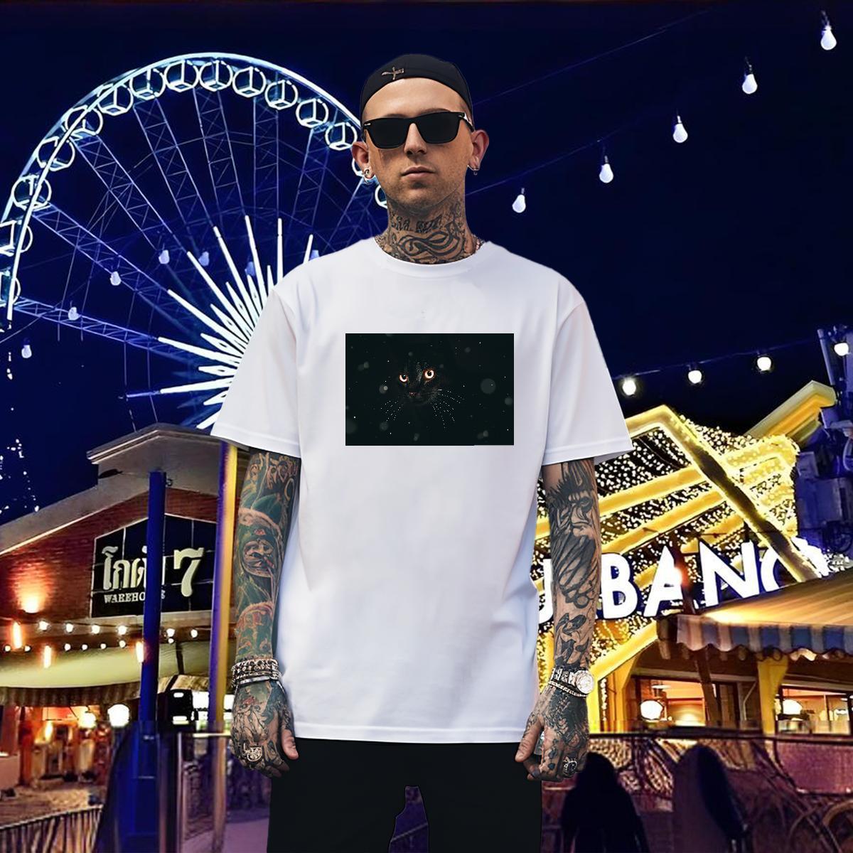 T-Shirts for Men 230g Cotton cat Sport Breathable Short Sleeve DIY Printed Mens Tshirts Fashion Casual Cool Wear