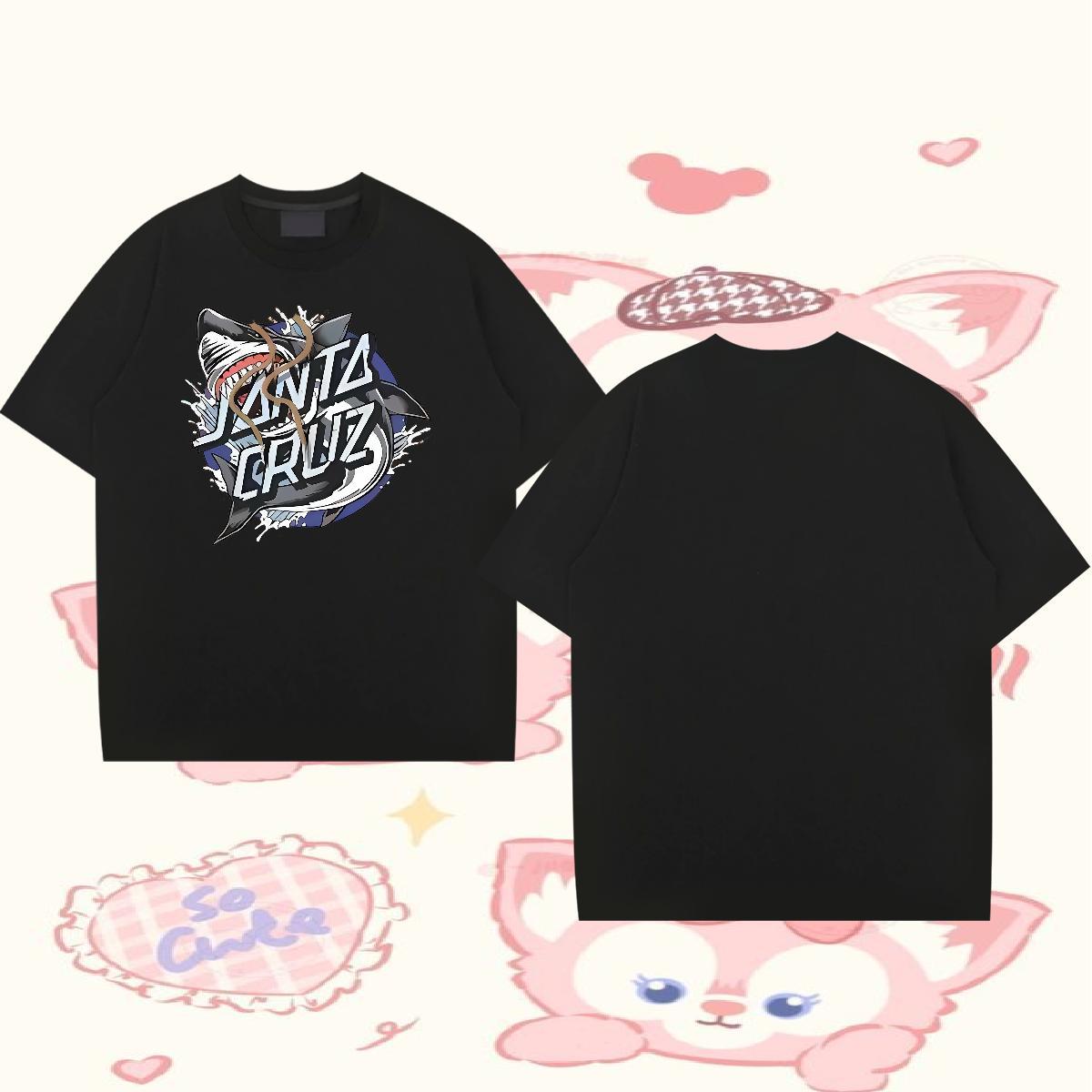 DIY Customized T shirt 230g Pure Cotton shark Beach Clothings Round Neck Short Sleeve Cool Men Clothes T-Shirt Skull