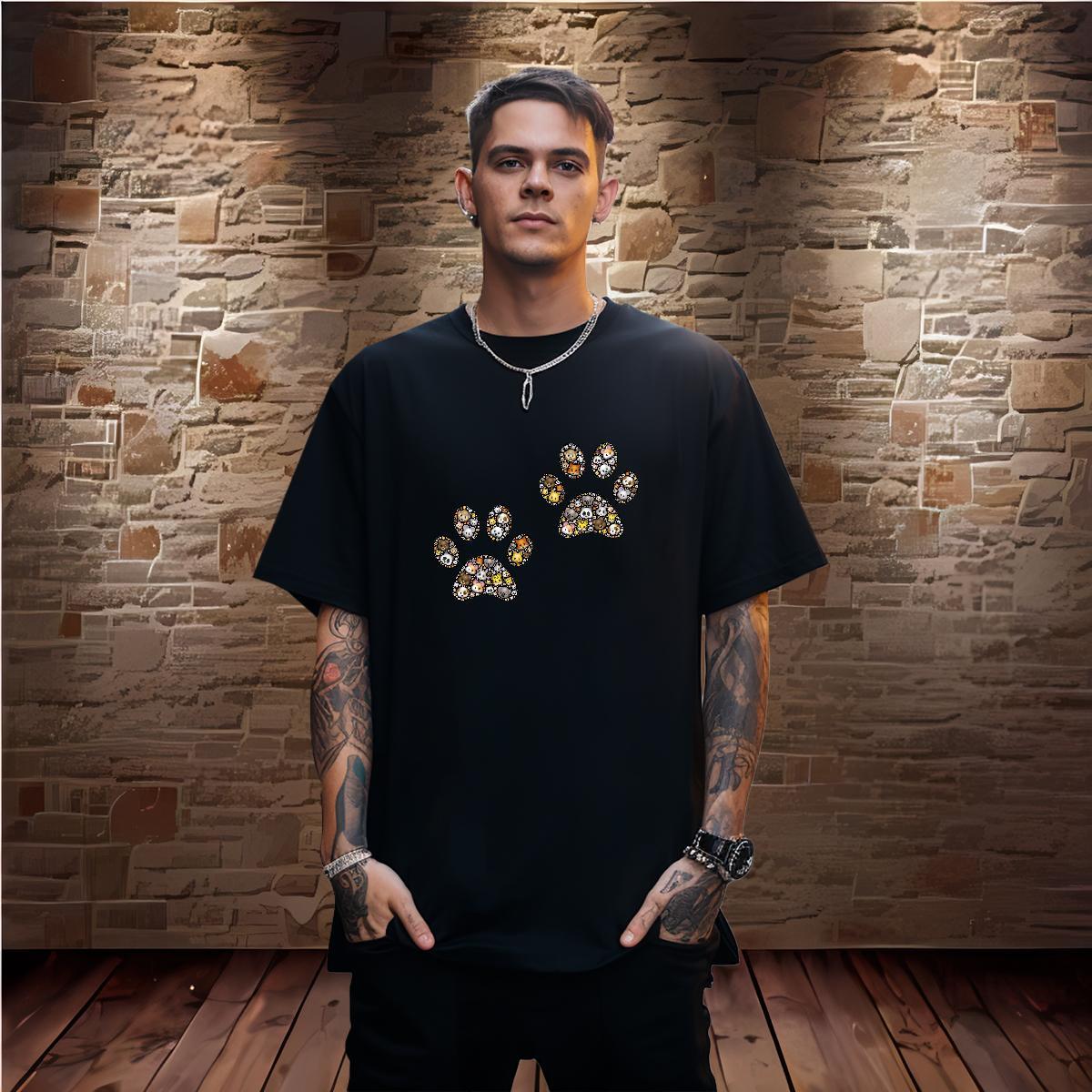 Fashion Design T shirt 230g Pure Cotton dog's paw Home Outdoor Wear Breathable Short Sleeve TOP Quality Tshirts Oversized