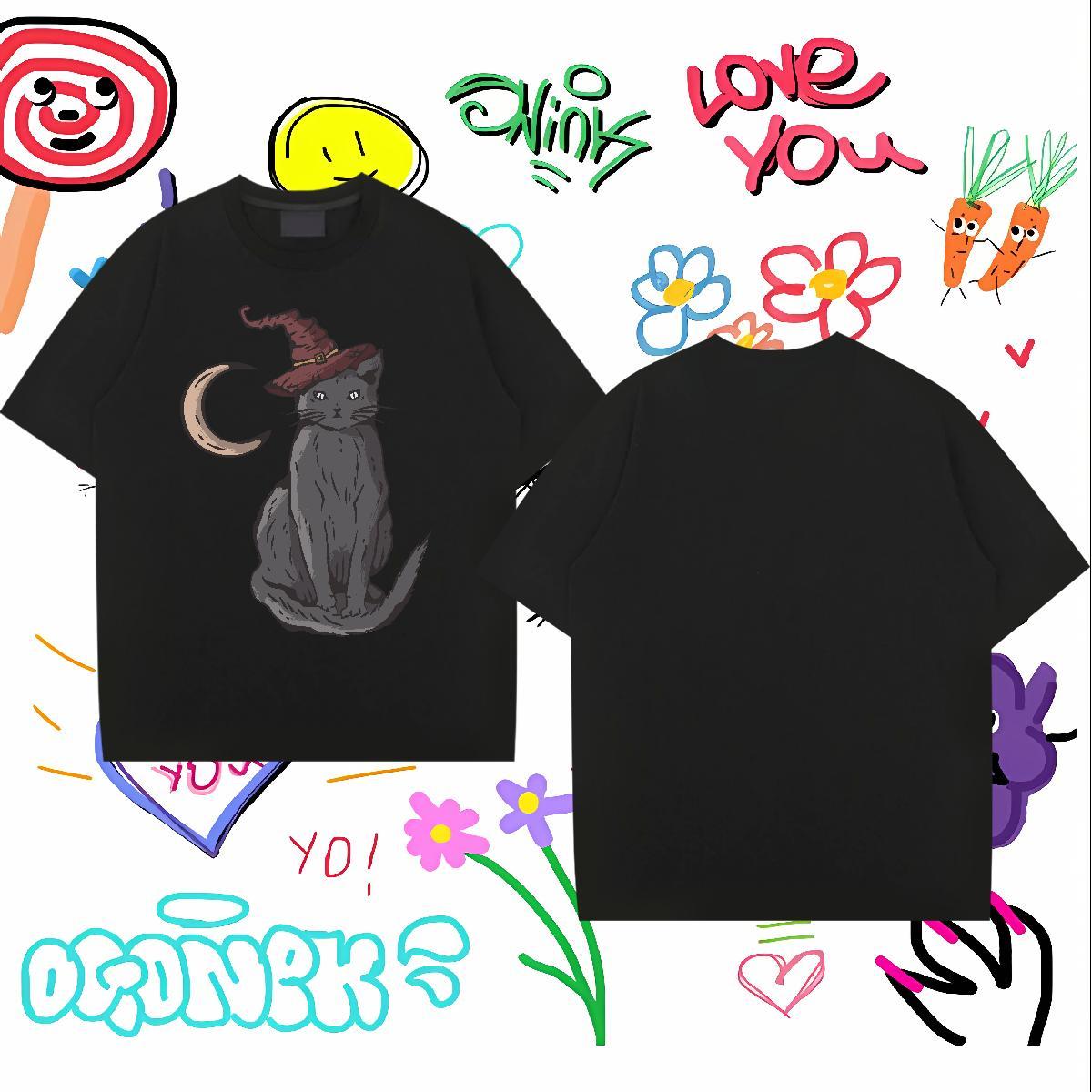 2024 New T-Shirts for Men 230g Pure Cotton cat Daily Wear Top Tees O-Neck Short Sleeve Classic Men Clothes T-Shirt DIY Printed