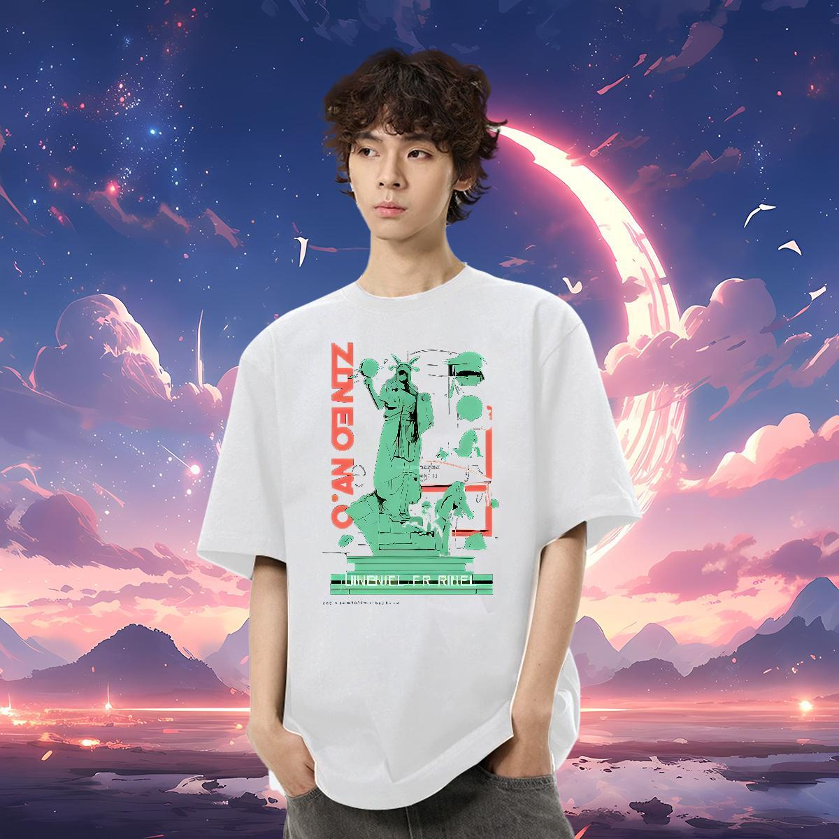 Brand Men T Shirts 230g 100% Cotton the Statue of Liberty Street Wear Tee Shirt Short Sleeve O-Neck High Quality Men Tees Plus Size Custom