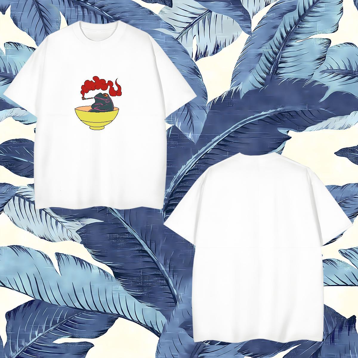 2024 Designer Mens T Shirts 100% Cotton 230g Frog Anime Printing Street Polos O Neck Short Sleeves Loose Men Tops Tees Black White