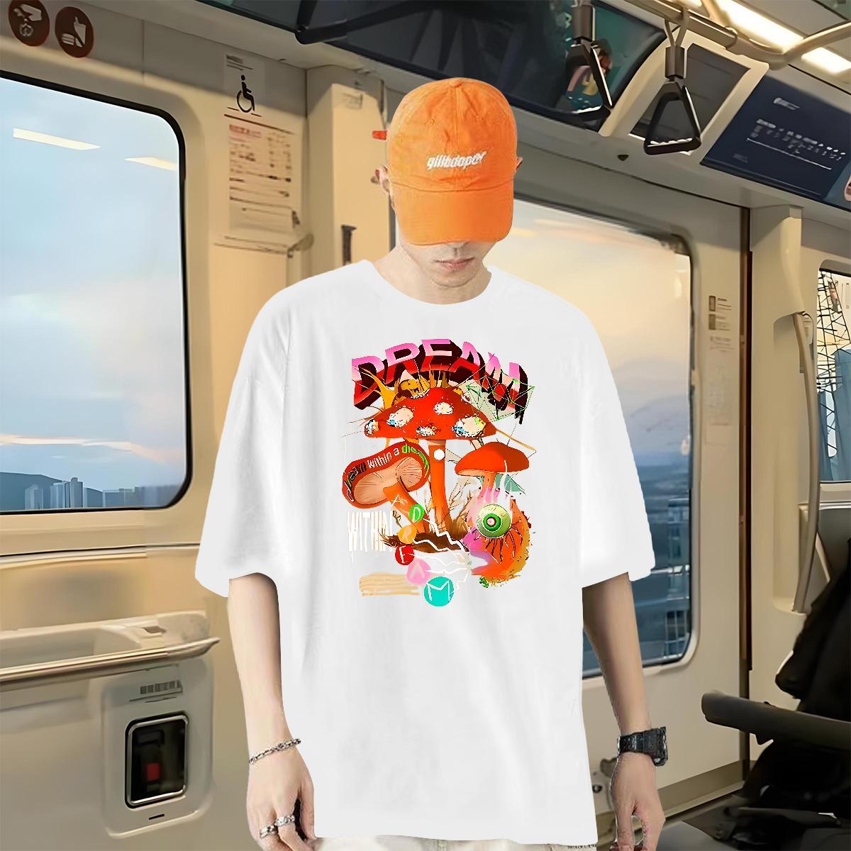 Fashion Designer T Shirts Men 100% Cotton 230g mushroom Street wear Hip Hop Wear O-Neck Short Sleeve Cool Tshirts Custom Print Plus Size