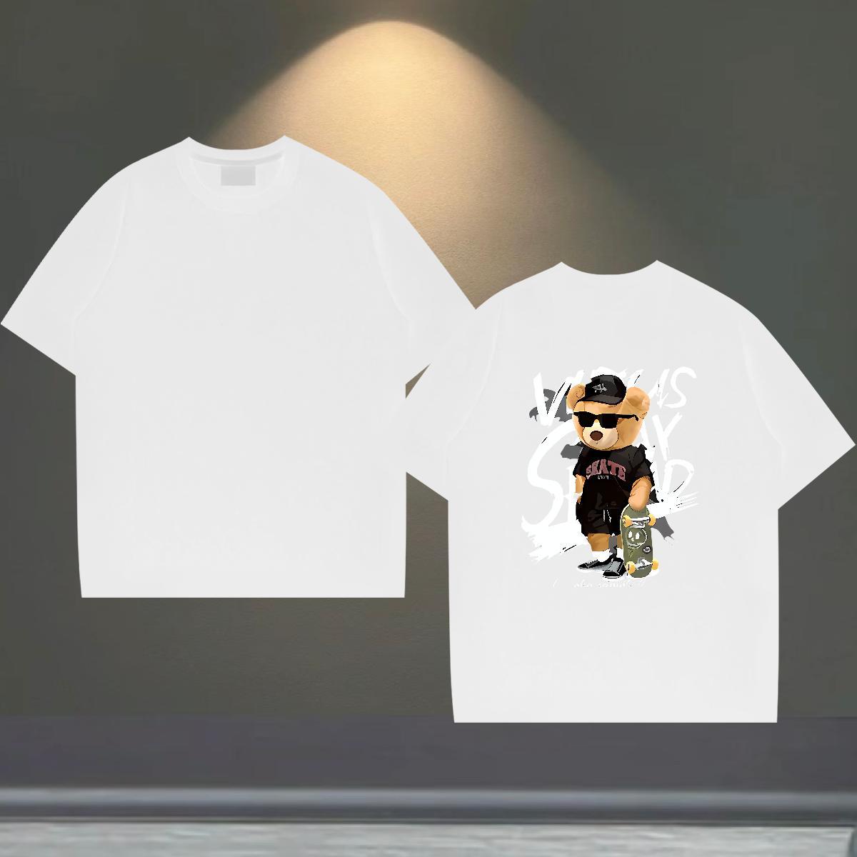 DIY Mens T Shirts 230g Pure Cotton bear Casual Daily Wear Tops Tees Breathable Soft Popular Men Clothes T-Shirt Cartoon Printing L-4XL