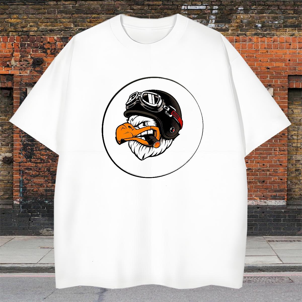 TOP Quality Men Clothes T-Shirt 230g Pure Cotton Outdoor eagle White Plus Size Crew Neck Breathable Fashion T-Shirts Top Tees