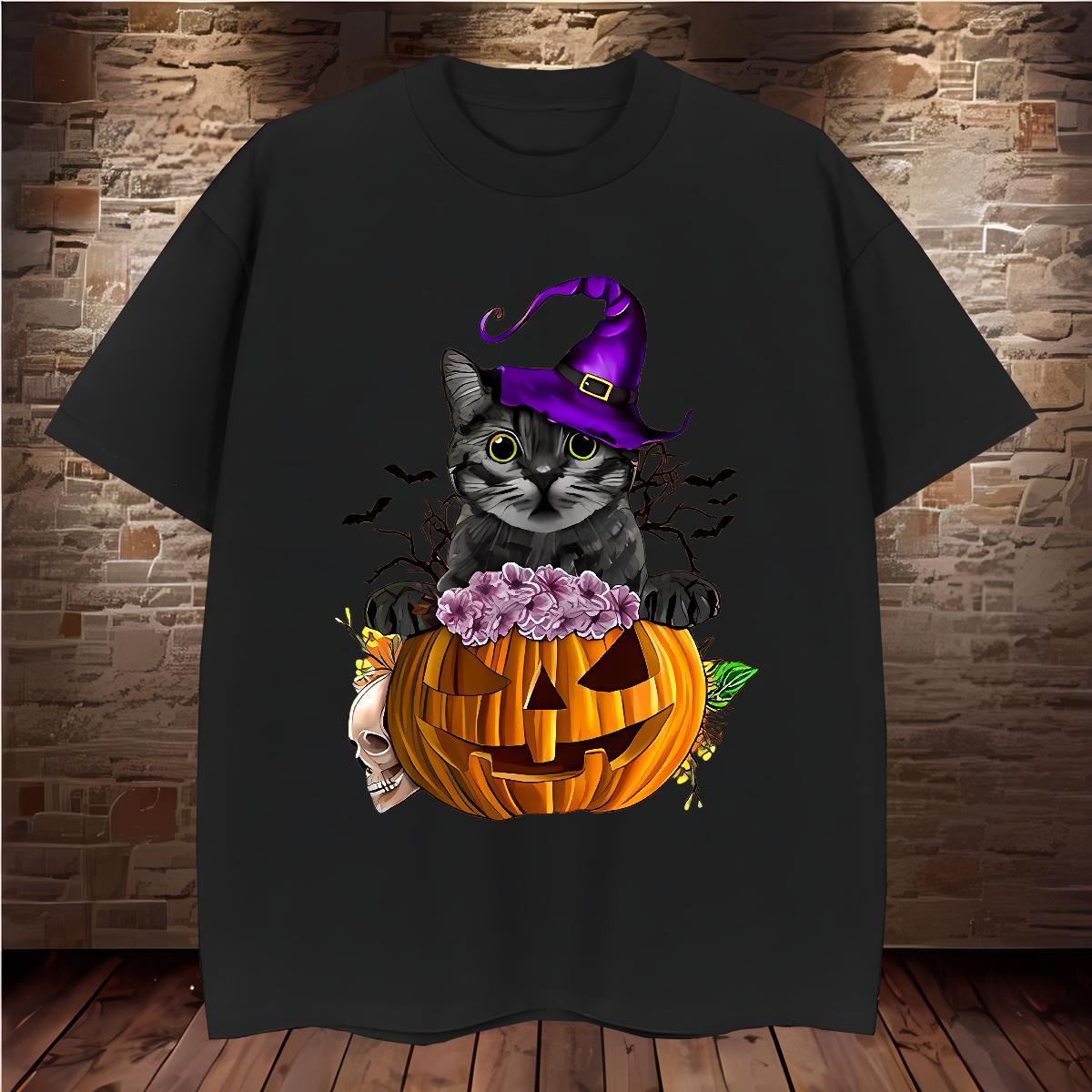Fashion Men T Shirts 230g Pure Cotton halloween High Street Hip Hop Clothes Round Neck Short Sleeve Cool Design Mens Tshirts Black Oversized