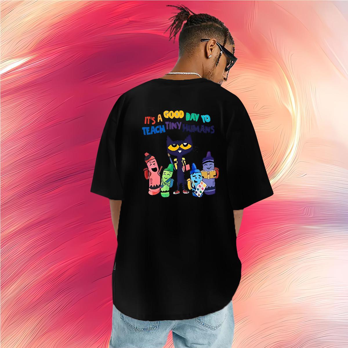 New Arrival T-Shirts for Men 230g 100% Cotton cat Home Outdoor Clothings Breathable Loose Fit Men Tees Oversized