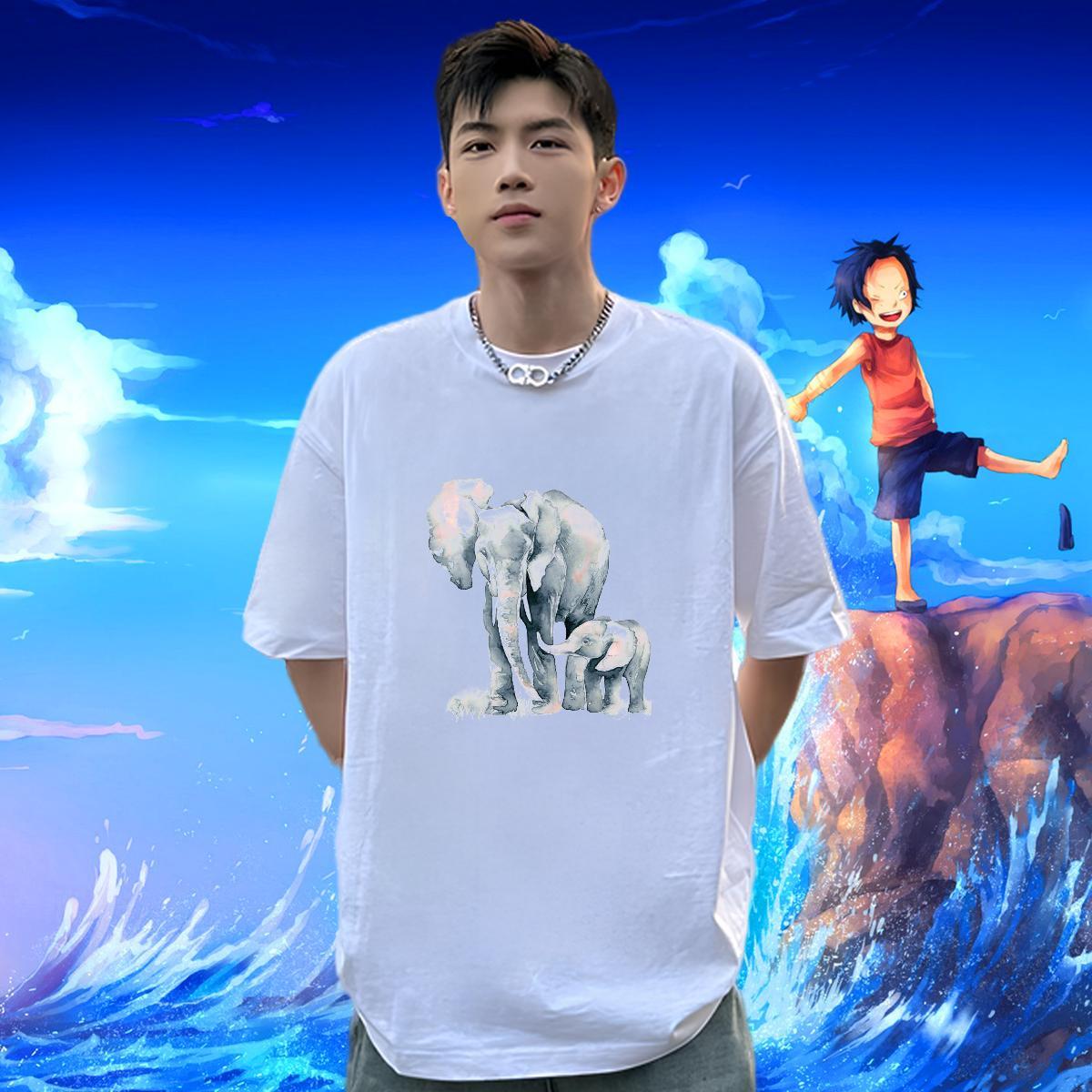 Wholesale T-Shirts for Men 230g 100% Cotton Elephant Street Casual Tees Short Sleeve O-Neck Cool Couples T Shirts Customized Print