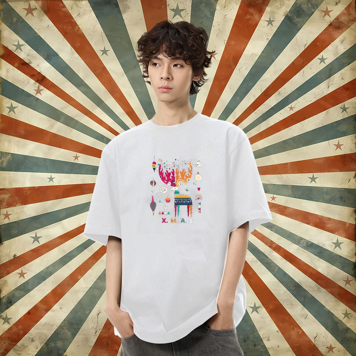 New Designer Men T Shirts 230g 100% Cotton Christmas Summer Casual Tees Shirts O Neck Short Sleeves Classic Couples T Shirts Black Oversized