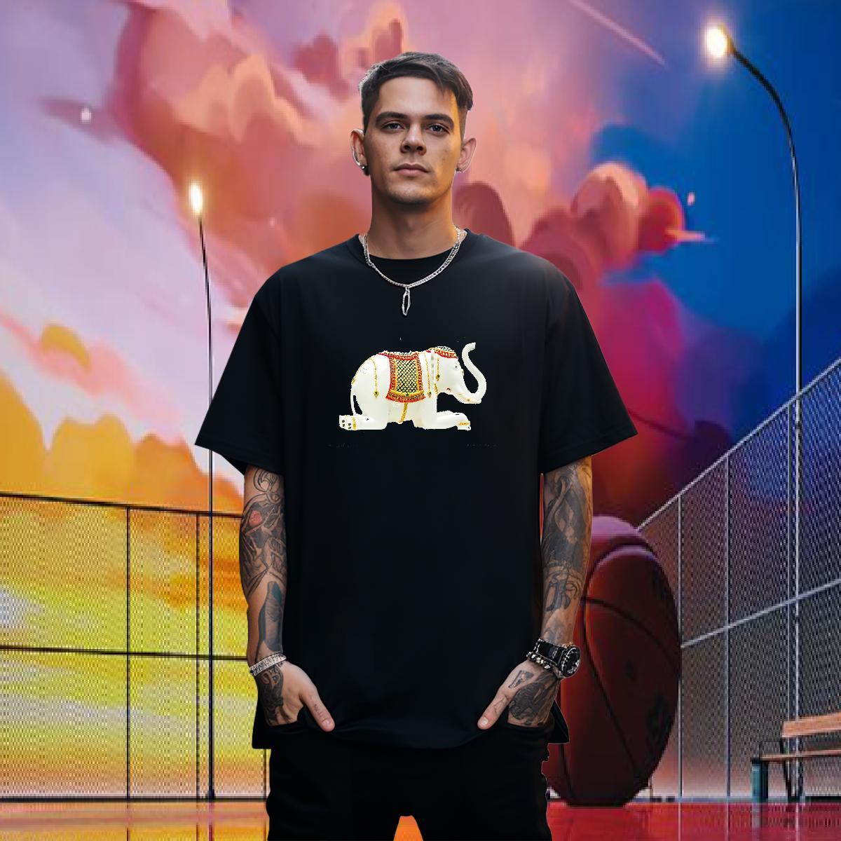 Customized T Shirts Men 230g Cotton Elephant Home Outdoor Top Tees Short Sleeve Soft Loose Mens Tshirts DIY Anime