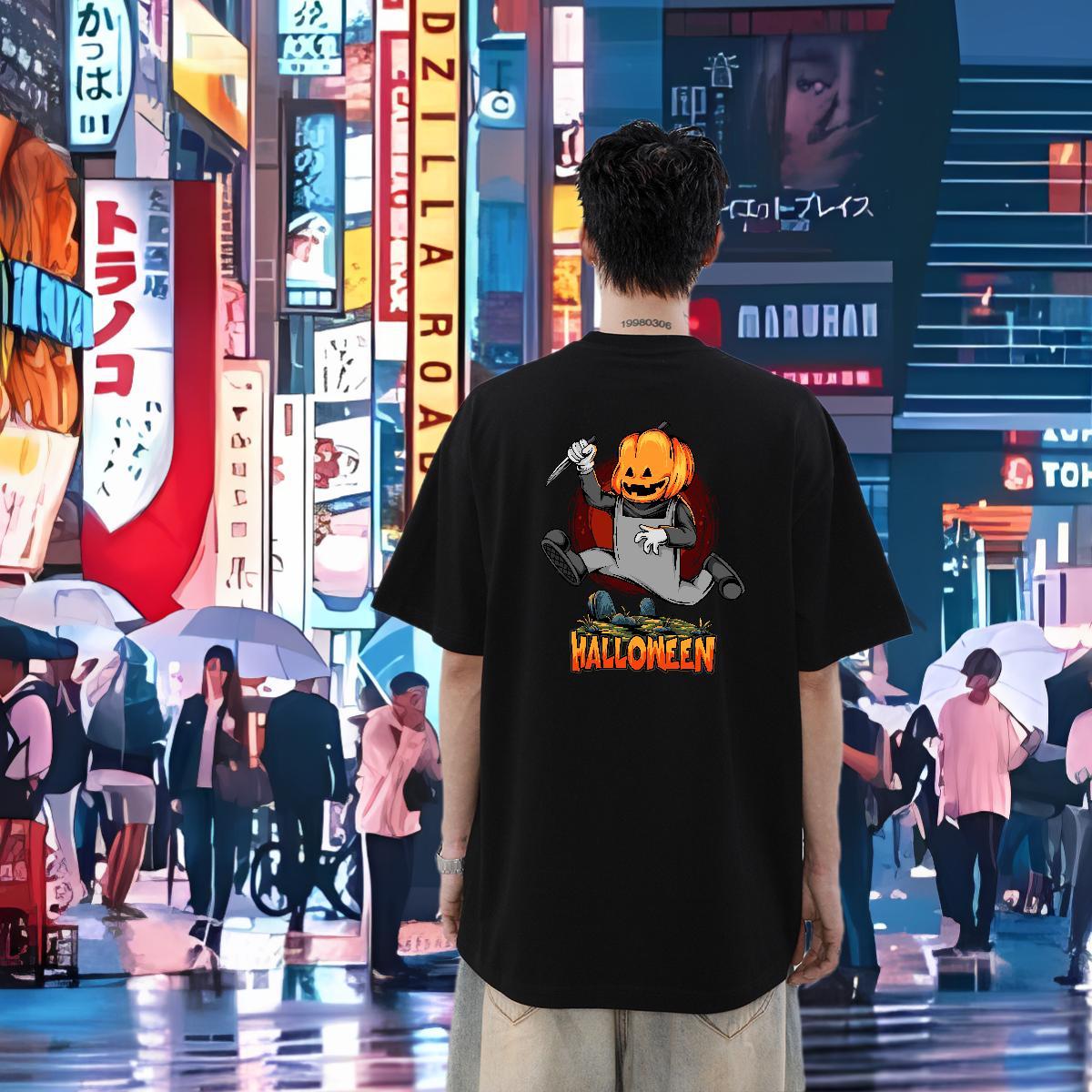 Fashion T Shirt For Man 100% Cotton 230g Halloween Daily Wear Top Tees Round Neck Short Sleeve Classic Tshirt for Man Woman Plus Size Cartoon