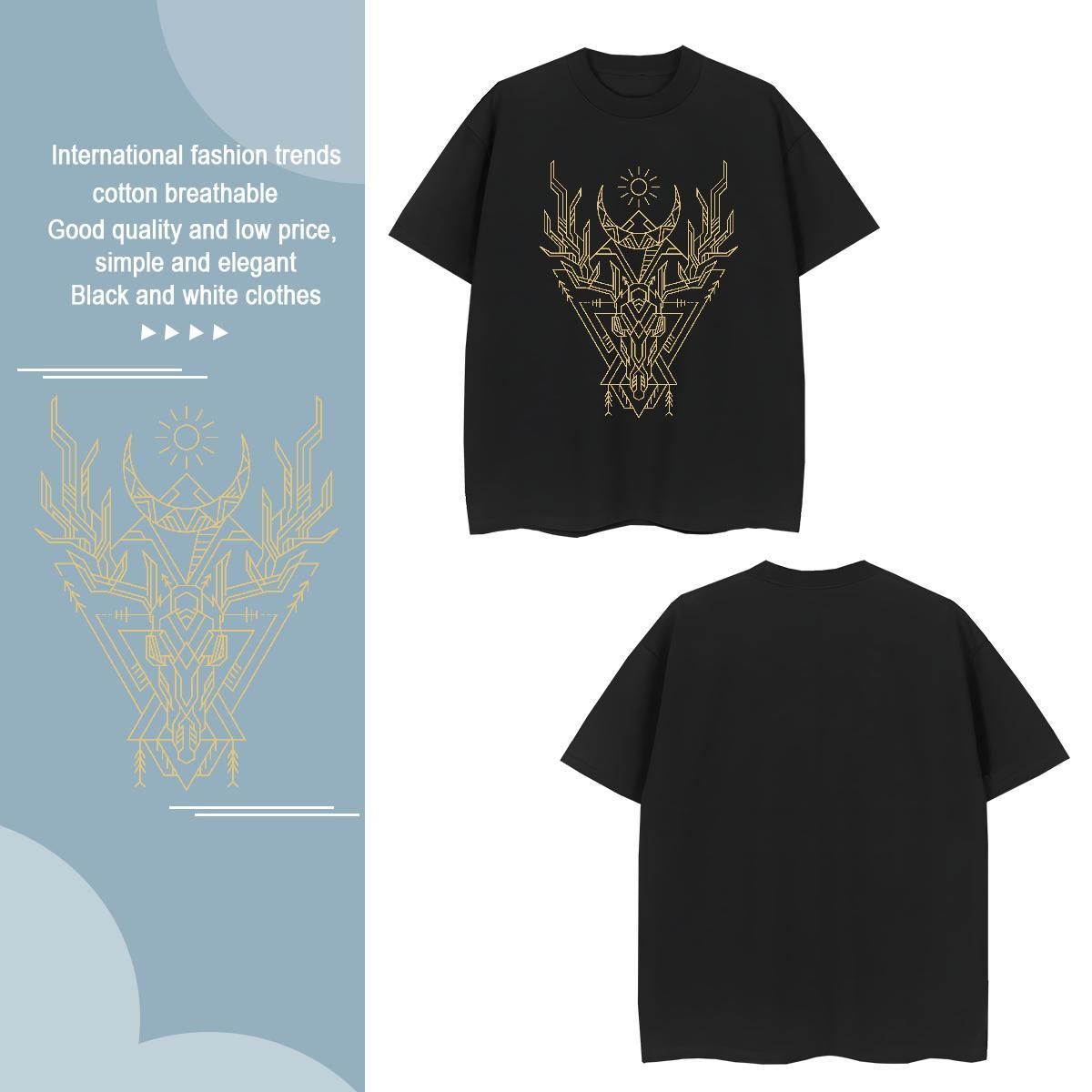 Men T Shirts 230g Cotton Geometric line High Street Hip Hop Short Sleeve Soft Cartoon Printing L-4XL Men Tops Tees Fashion Design Popular Wear