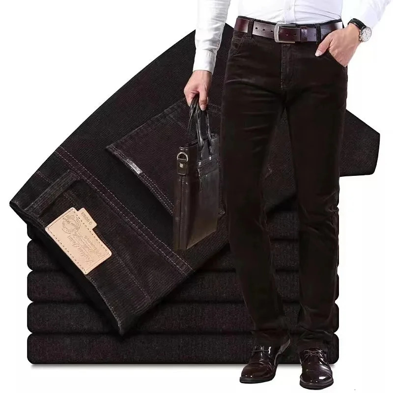 Classic Mens Corduroy Casual Pants Business Fashion Solid Color Stretch Slim Fit Straight Trousers Allmatch Men 240806