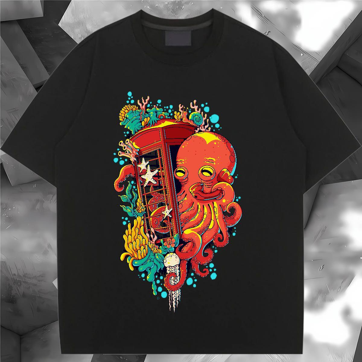 High quality T Shirts Women Short sleeve Soft Woman Tshirt Black White octopus Street 230g 100% Cotton TOP Quality Tees