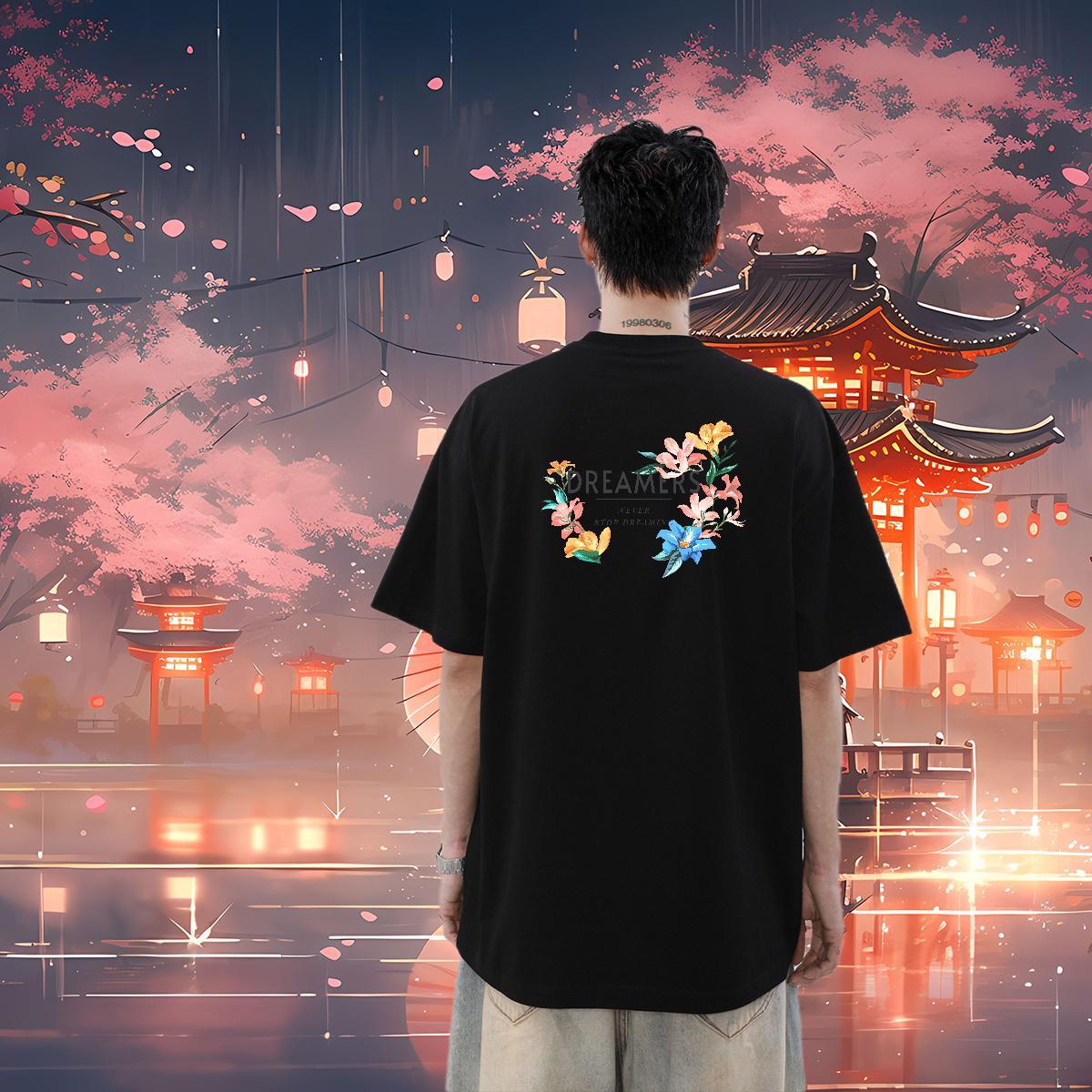 New Arrival T Shirt For Man 230g 100% Cotton flower Casual Beach Tops Shirt Breathable Soft Cool Men Tops Tees Custom Anime