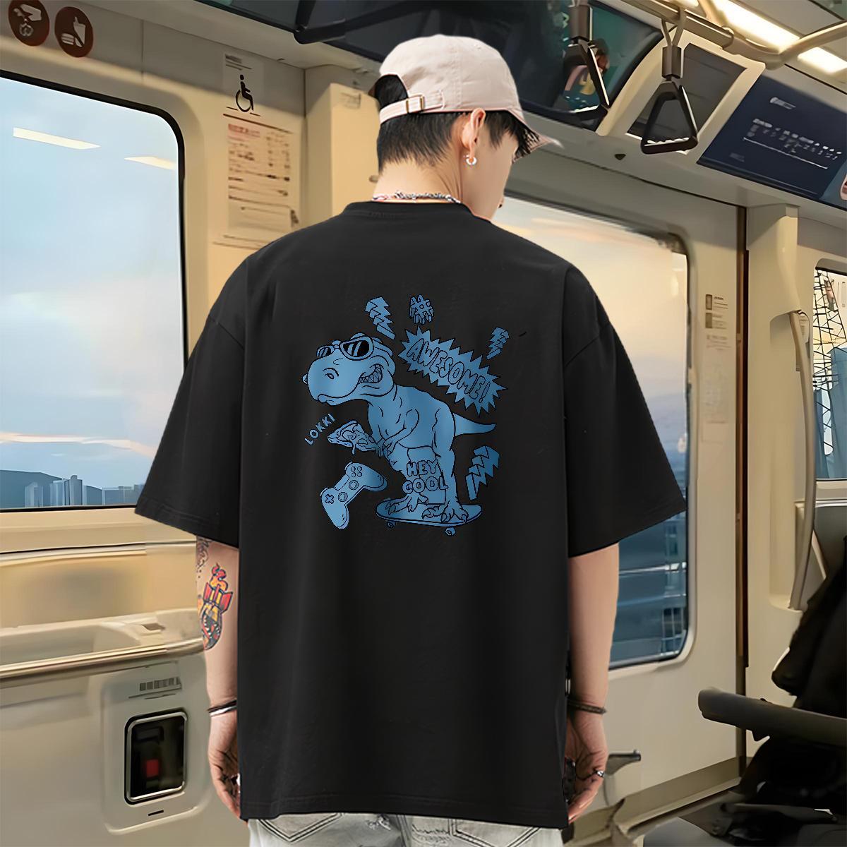 2024 DIY T Shirts Men 100% Cotton 230g dinosaur Summer Casual Tops Tees Short Sleeve O-Neck High Quality Tshirt for Man Woman Custom Print Oversized