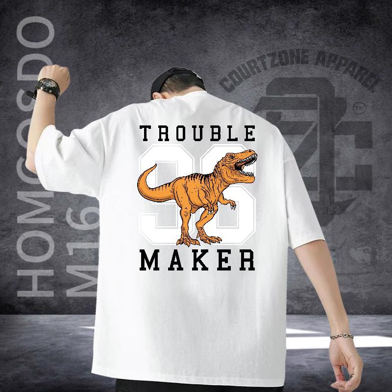 Custom Man T Shirts 230g 100% Cotton dinosaur Street wear Hip Hop Tops Tees Breathable Loose Fit Tshirts Cartoon Print