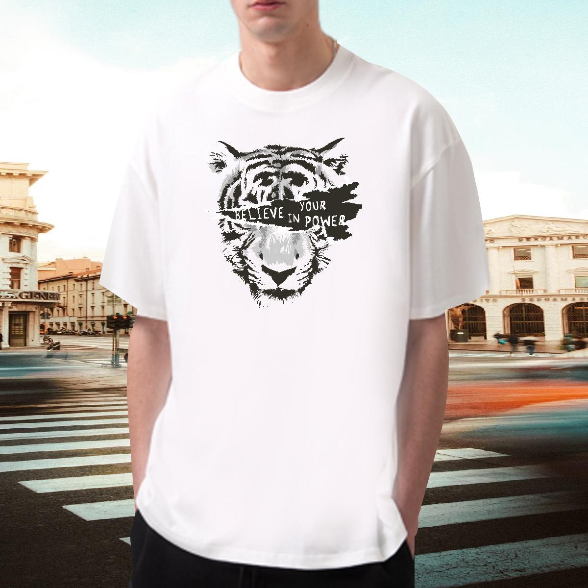 Classic Couples T Shirts 230g 100% Cotton Anime Printing Street tiger Floral Print Round Neck Short Sleeve Fashion Casual Men T Shirts Clothings