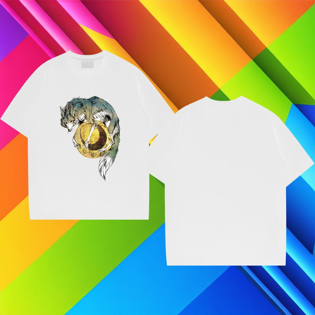 High Quality Men Tshirts 230g 100% Cotton wolf Man T Shirts Daily Outfit Short Sleeve Soft Black White Designer Fashion Wear