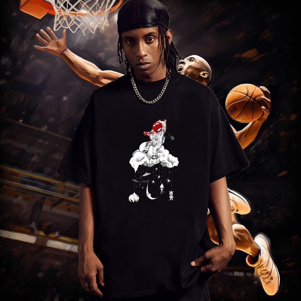 T Shirt For Man 100% Cotton 230g universe Hip Hop Street Short Sleeve O-Neck White Plus Size Men Tees Custom Popular Polos