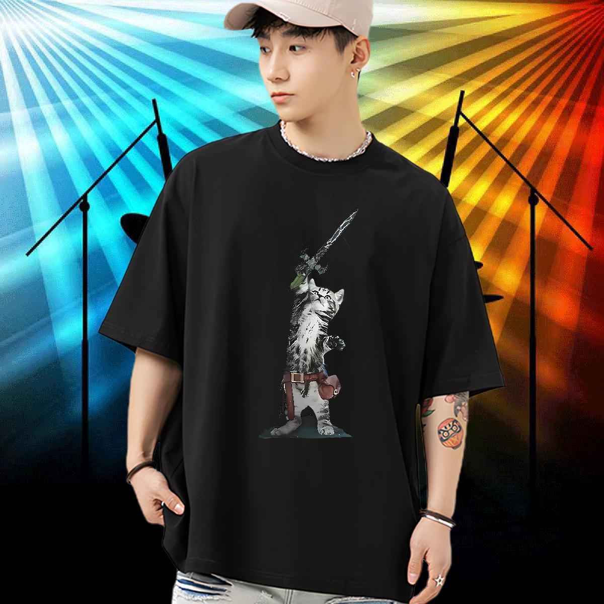 Designer Fashion T shirt 100% Cotton 230g cat Beach Tees Shirts O-Neck Short Sleeve Classic Couples T Shirts Black White