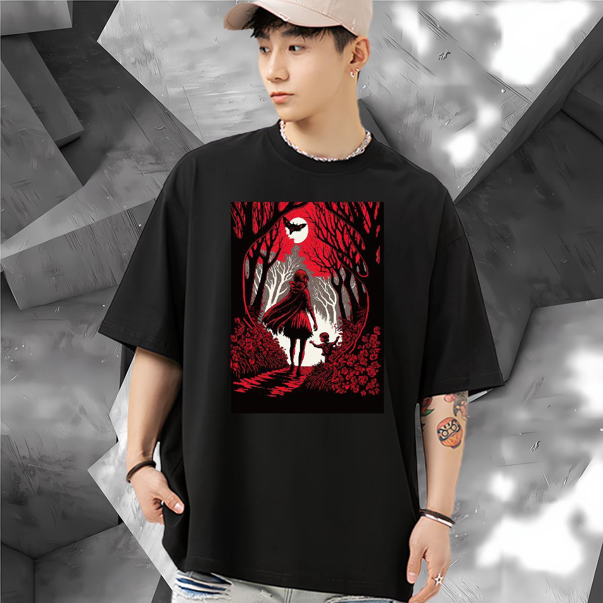 Classic Casual T shirt 230g 100% Cotton wolf Street Casual Tops Shirt Short Sleeve Soft Brand Tshirts DIY Printed